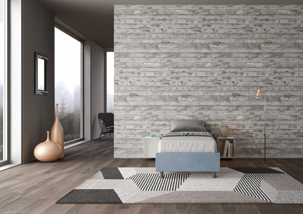 BS COM Letto singolo con rete imbottito 90x200 microfibra azzurro
