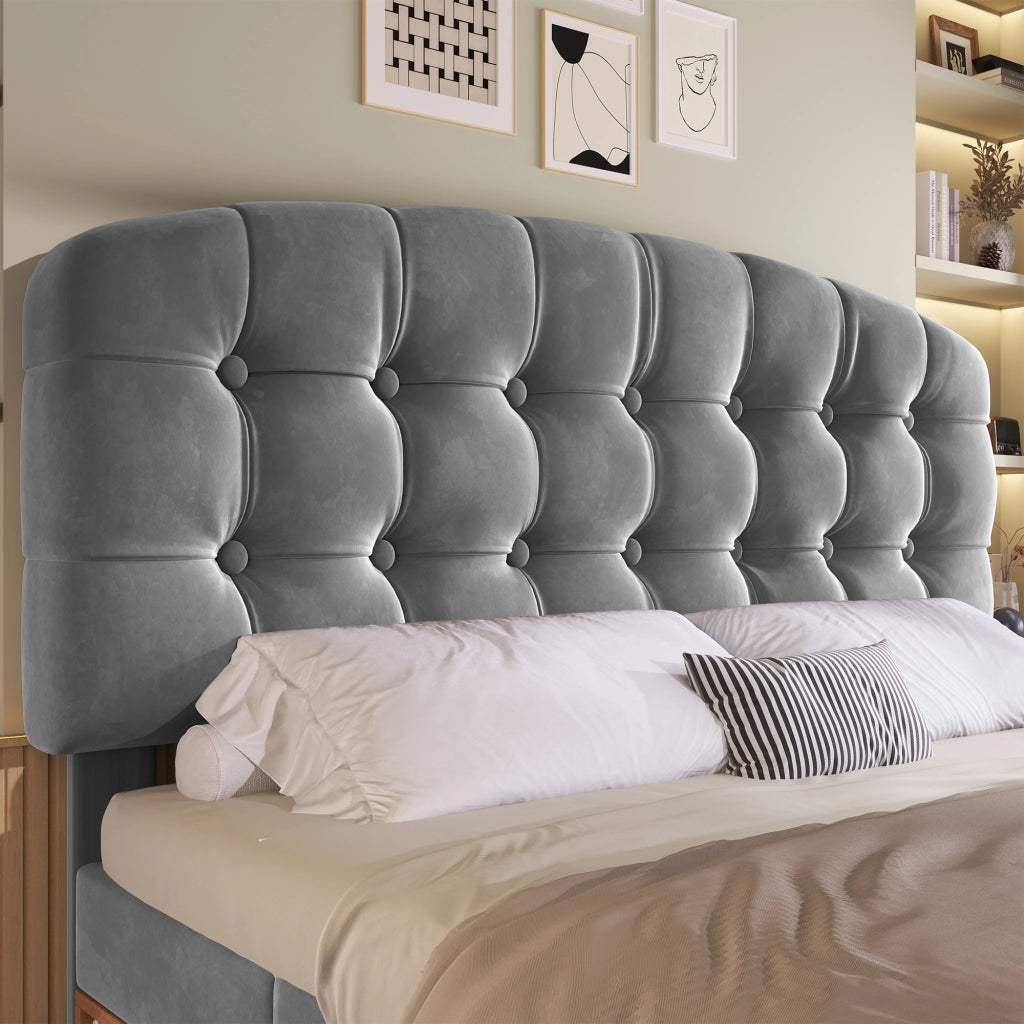 Letto imbottito 140x200 con cassetti grigio