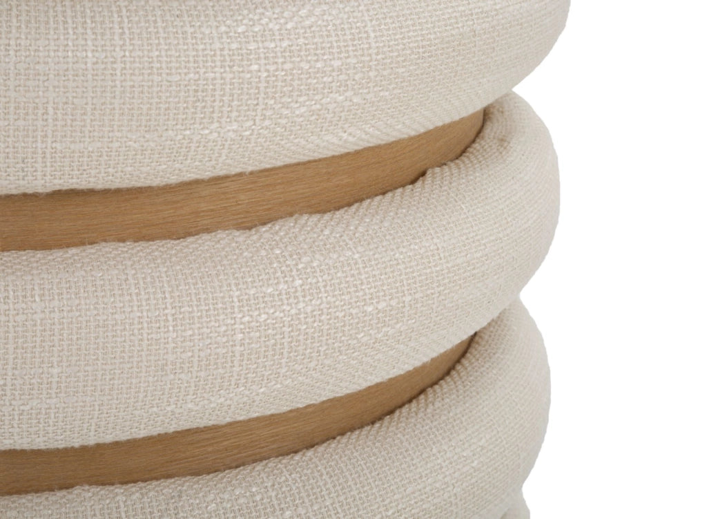 Puff Damasco Line Ø40x42 cm in MDF e Spugna e Poliestere e Cotone Naturale
