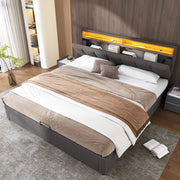 Letto imbottito 160 × 200 cm con LED regolabile e rete a doghe; grigio scuro