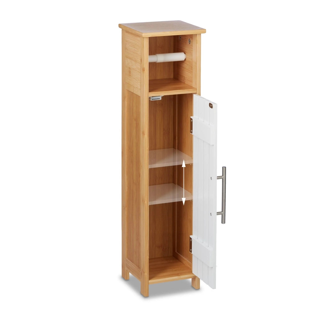 Mobile portaoggetti stretto per bagno 85 x 25 x 15 cm con anta magnetica in stile moderno in MDF bianco 13_0013312