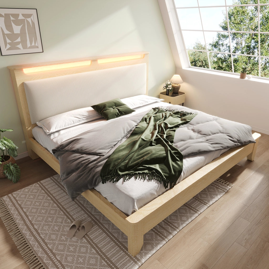 Letto matrimoniale 140 × 200 cm con materasso e testiera illuminata