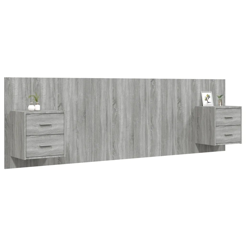 Testiera | Testata Letto con Comodini in Legno Multistrato Grigio Sonoma