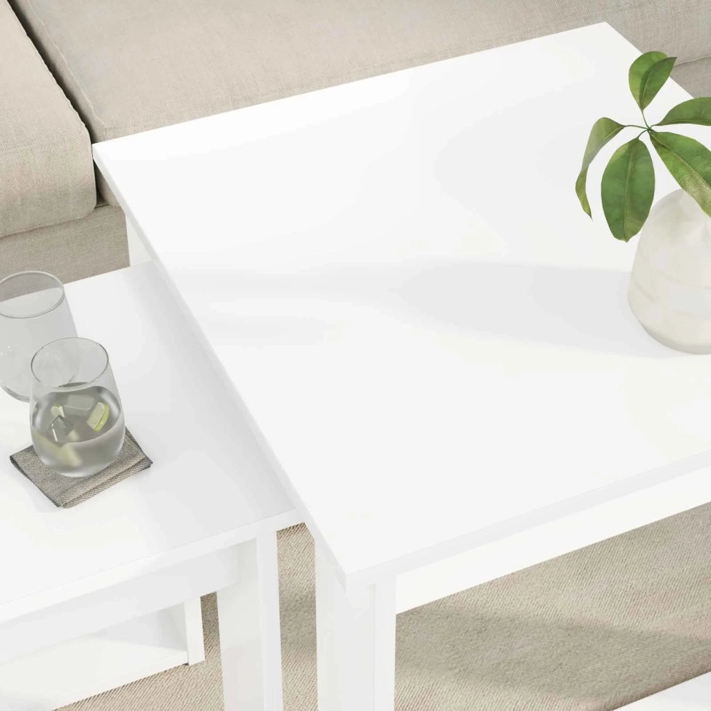 Set di 2 pz Tavolini da salotto | Tavolino da caff¨¨ | Tavolino da Soggiorno Bianco Legno multistrato