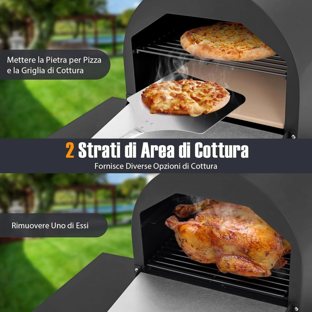 Forno per Pizza da Esterno, Forno a Legna per Pizza con Pietra per pizza, Pala per Pizza, Copertura in Tessuto Oxford Impermeabile, per Picnic, Festa e Campeggio