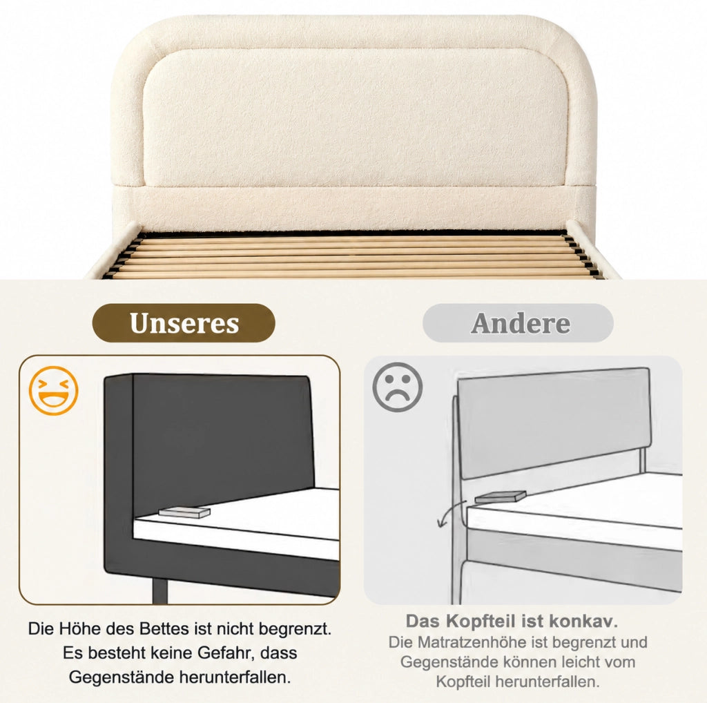 LETTO Contenitore idraulico 140x200 cm Bouclé beige