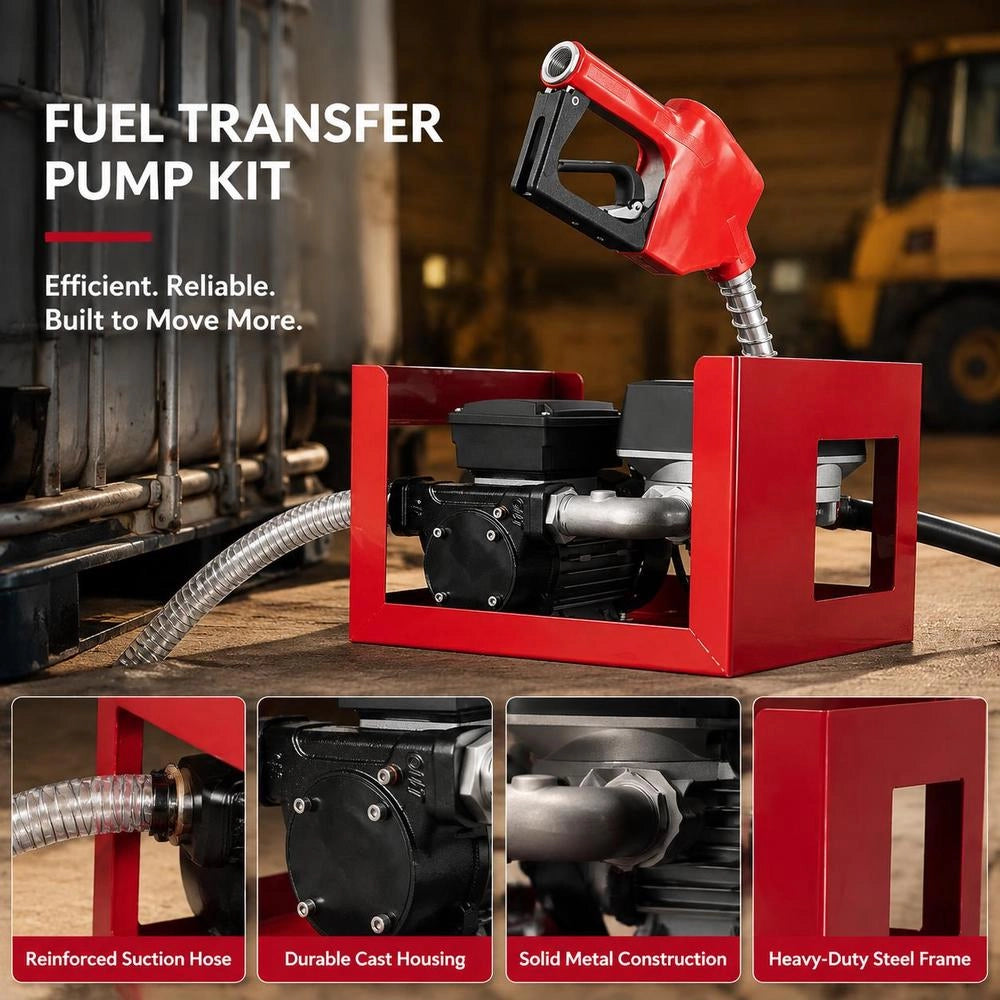 Fuel Transfer Pump, Electric Diesel Transfer Pump, 60L/min, With Flow Meter, Automatically Shutting-off Fuel Nozzle, 2 Hoses, 13.7m Delivery Head, For Kerosene, Biodiesel