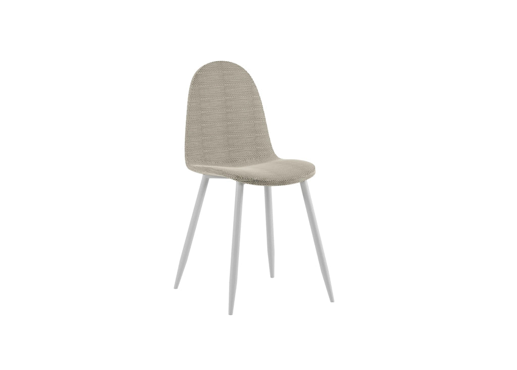 Sedia Martina con seduta e schienale in similrattan imbottito color beige e gambe in metallo verniciato bianco - Set da 4 sedie