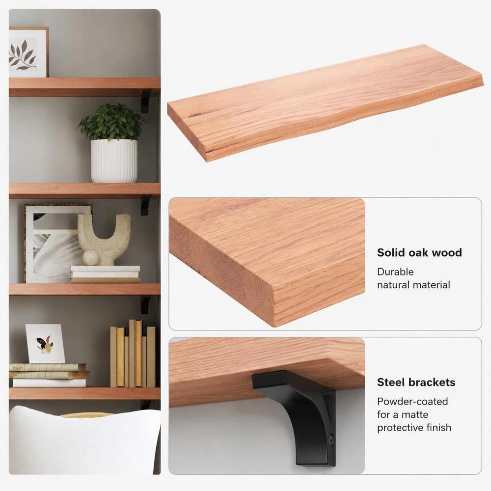 Wall Shelf, Light Brown, 80x30x(2-4) Cm, Solid Oak, Treated