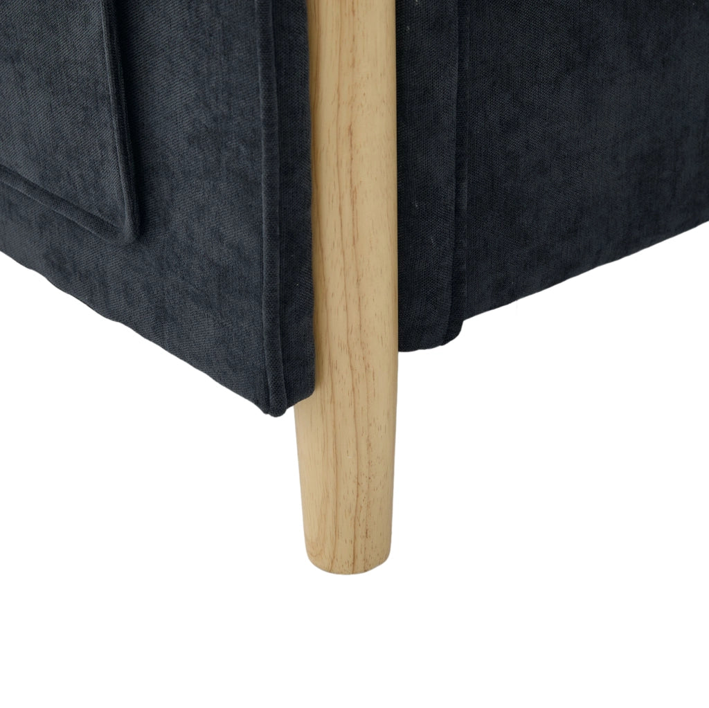 Divano 4 posti 261x77x86 cm in ciniglia nera con 2 pouf contenitore