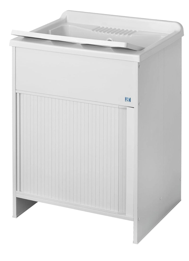 Negrari Lavatoio Lavapanni in PVC, Chiusura a Serrandina, Resistente all'umidità, Vasca resistente agli acidi, Kit di scarico incluso, 60L x 50P x 85H cm, Bianco