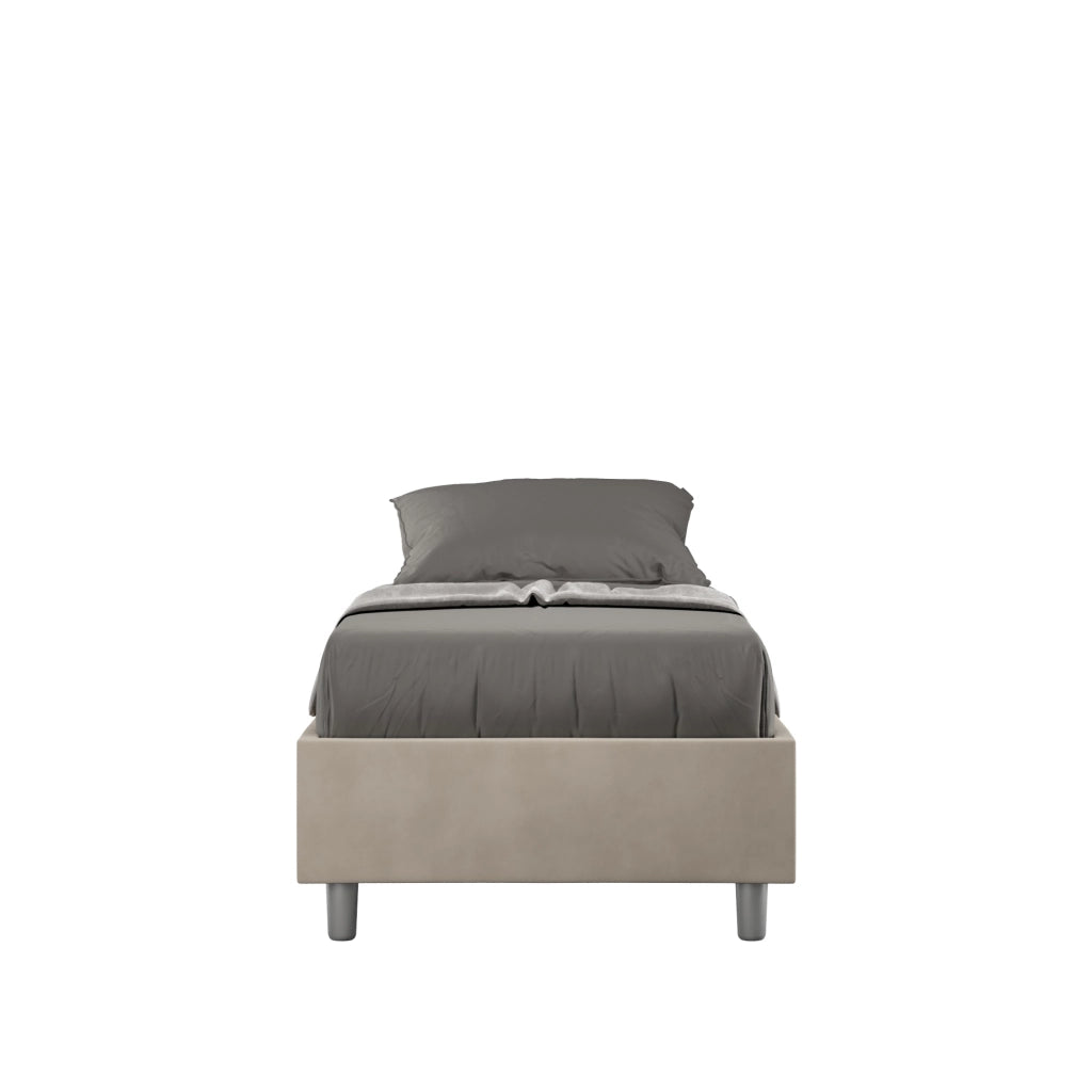 BS COM Letto singolo con rete imbottito 80x210 microfibra sabbia