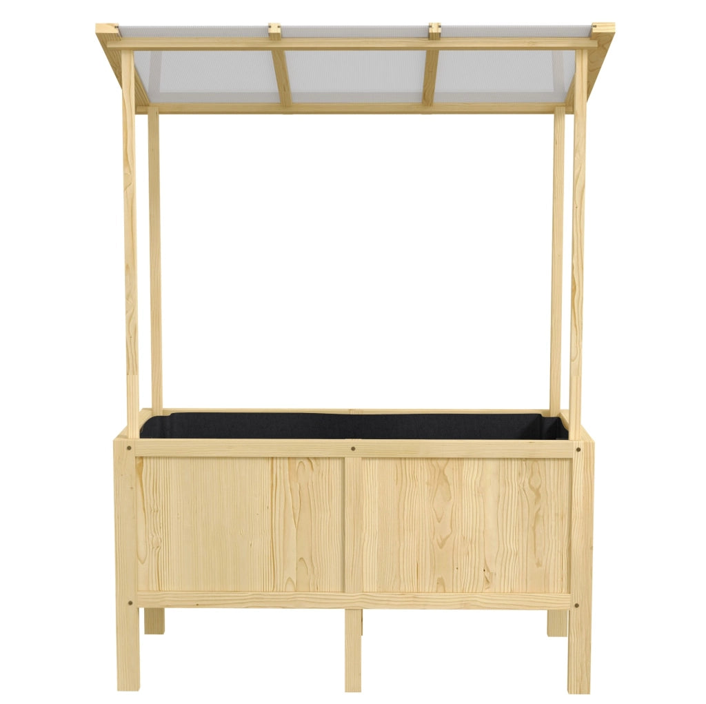 Orto rialzato ULEVR 110x60x152/140 cm in legno di abete con tetto in policarbonato e rivestimento interno
