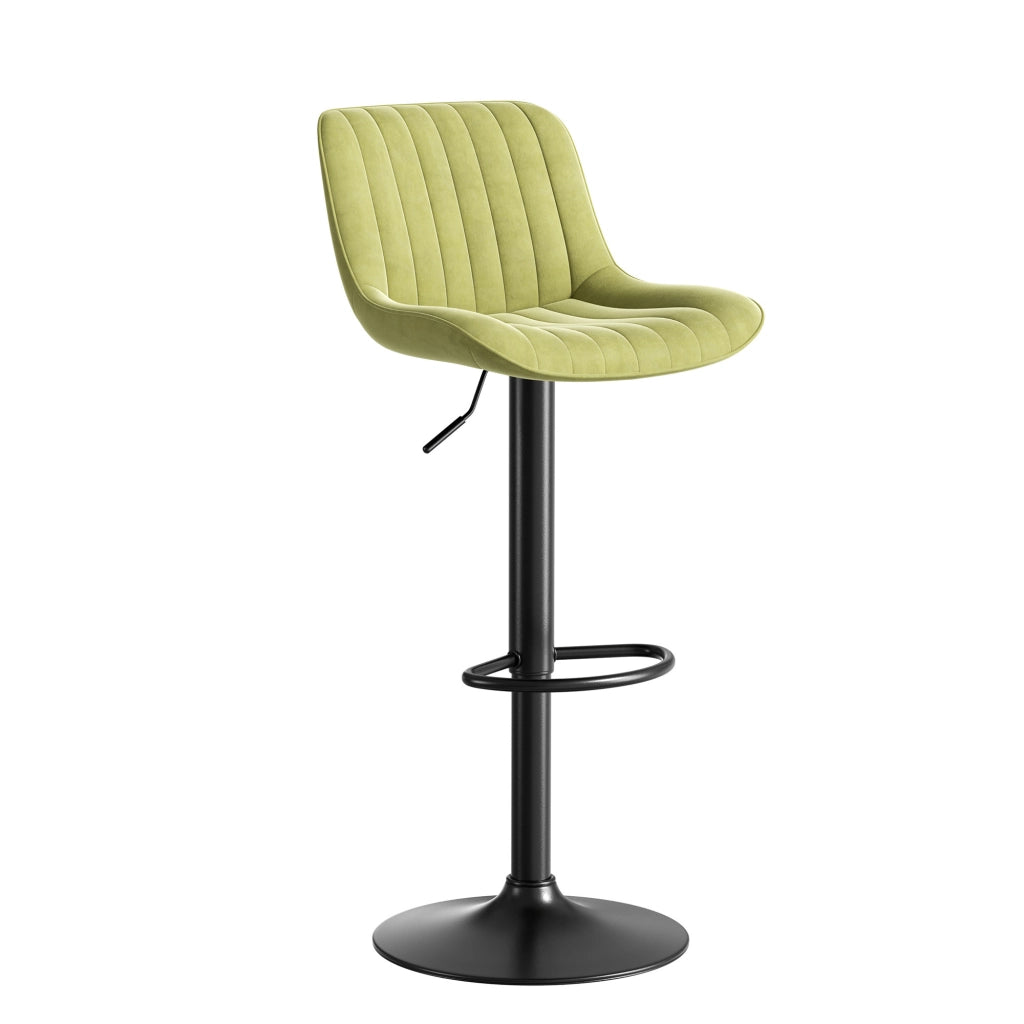 Sgabello da Bar Girevole con Altezza Regolabile e Schienale Ergonomico, in Velluto e Metallo, Verde