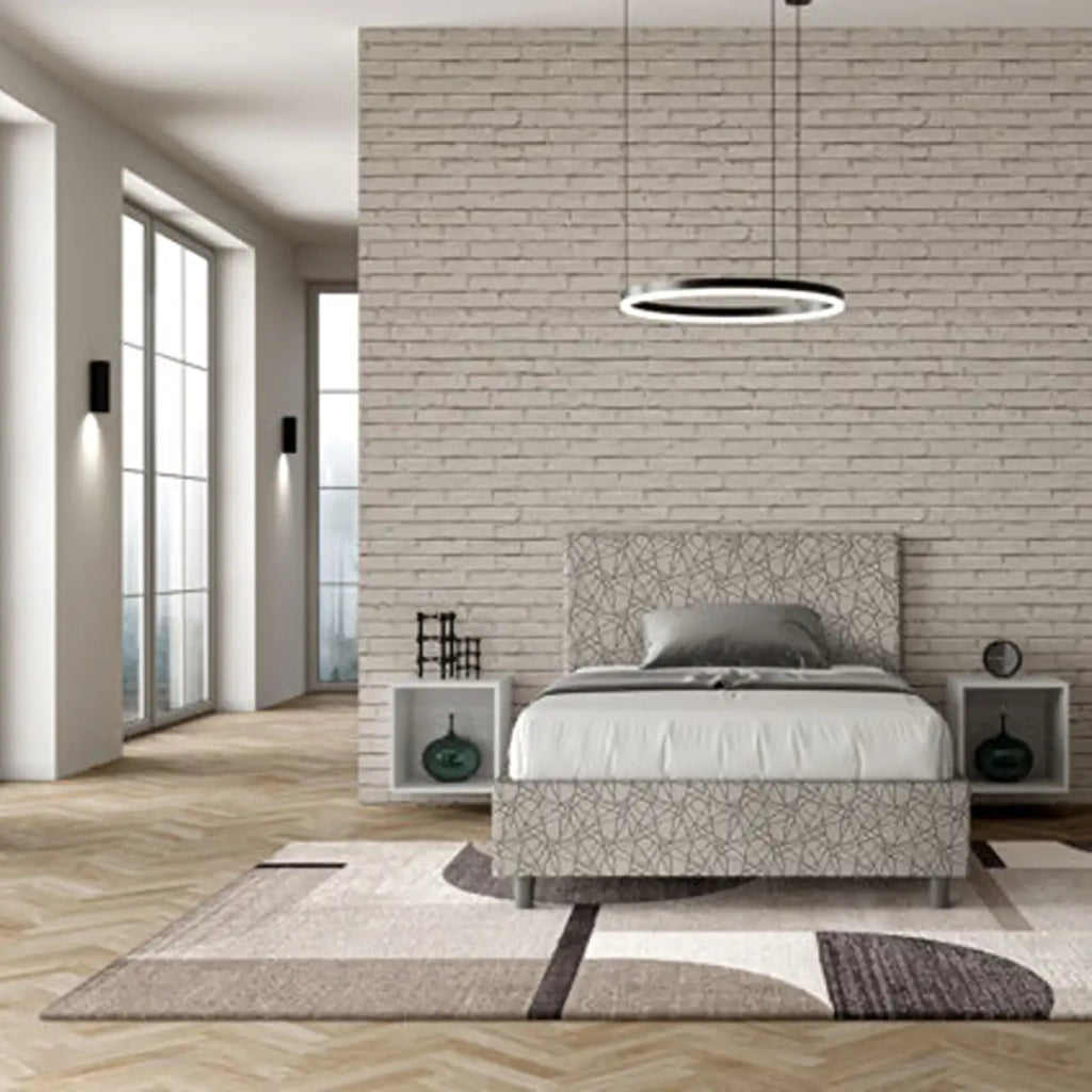 Letto una piazza e mezza con rete imbottito 120x190 tessuto Era 2 grigio Adele