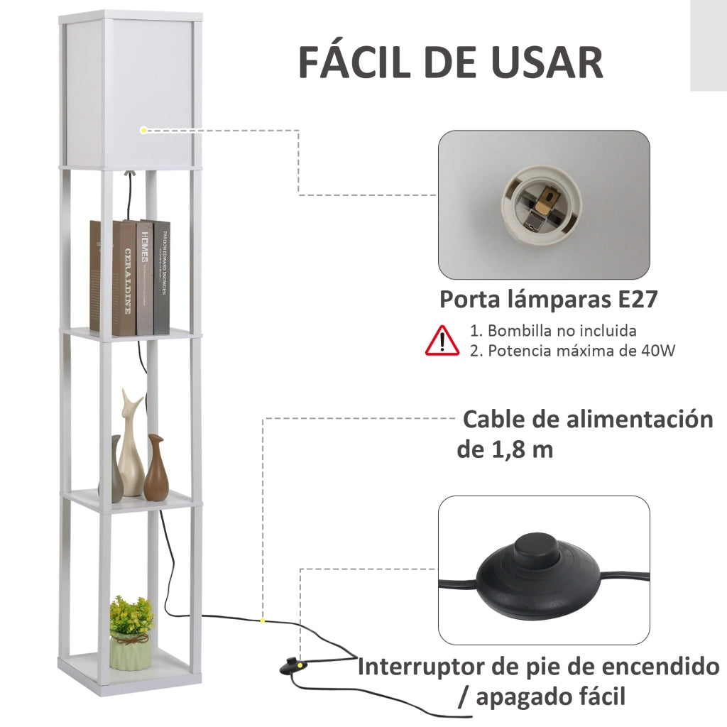 Lampada da Terra con Mensole ¨C Xylo ¨C Legno Bianco E27