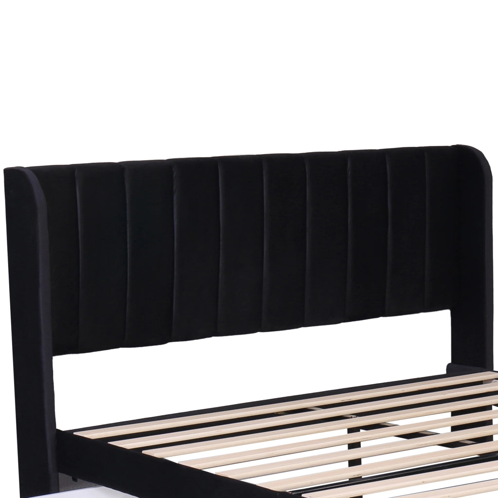 Letto con Cassetti 140x200 cm; Letto Matrimoniale - Testiera Alta e 2 Cassetti - Nero