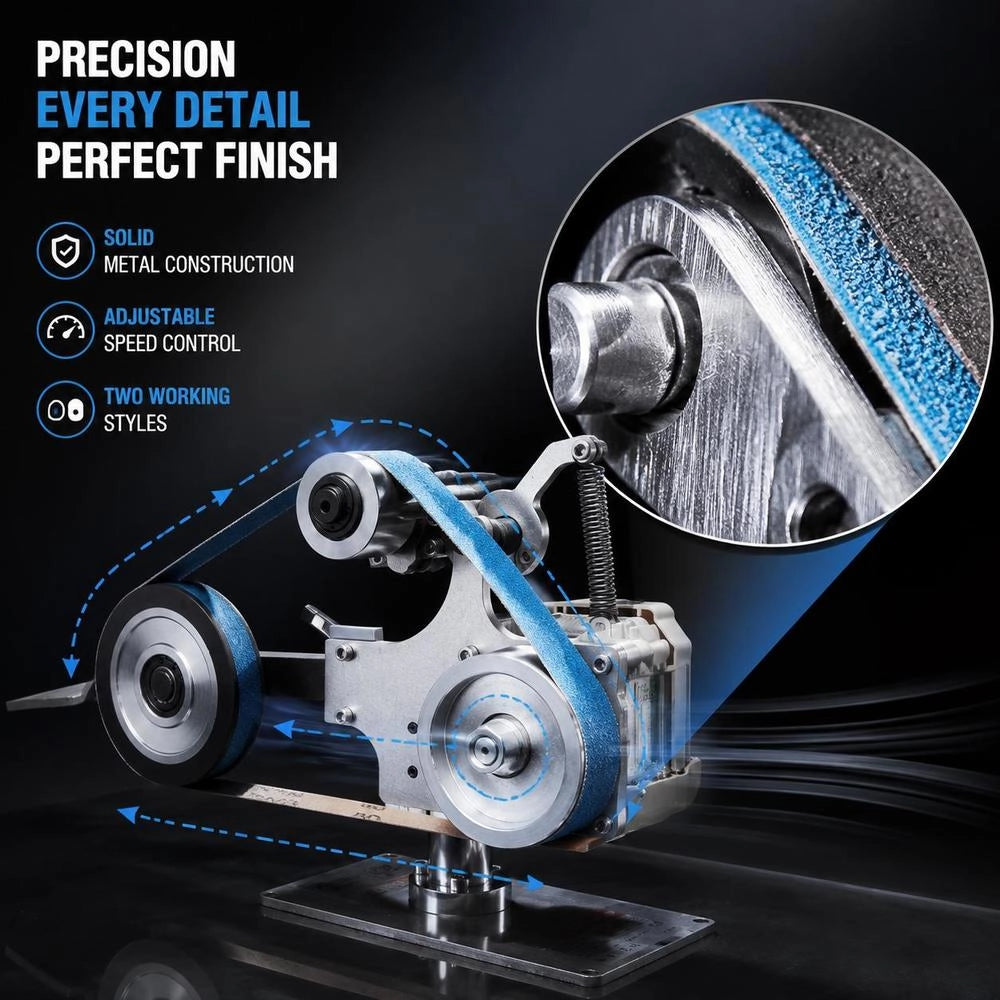 Belt Sander, 762x25.4mm Belt Polisher With Variable Speed And VFD, 550 W Polishing And Grinding Machine With 2 Grinding Shapes And 3 Grinding Belts For Metalworking, Knife Making