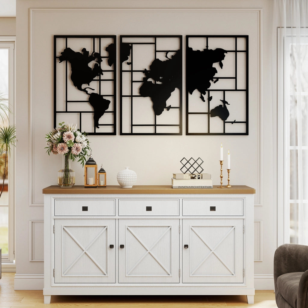 Set di 3 decorazioni murali in metallo nero, scultura da parete geometrica moderna per casa, 50 x 80 cm