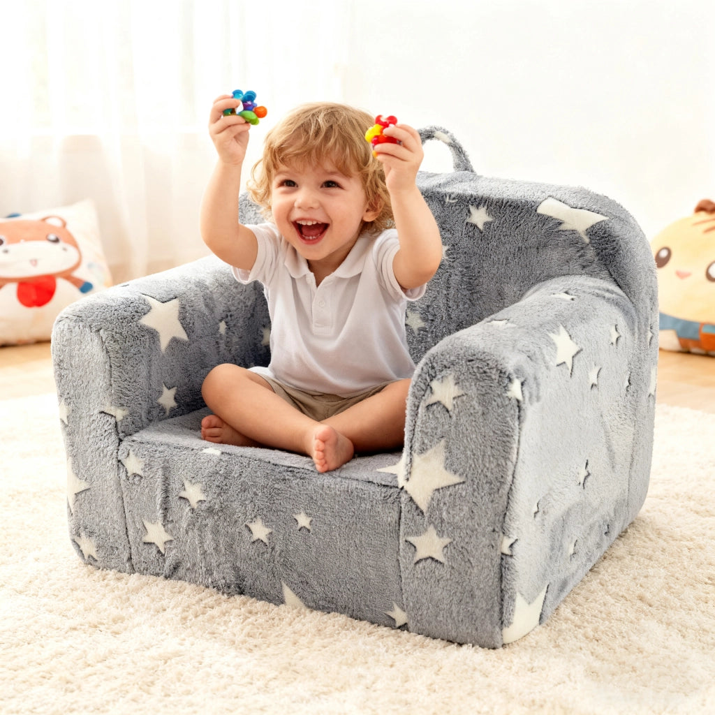 Divano per cameretta con braccioli e sfoderabile in tessuto grigio stelle × 41 × 32 × 17 cm