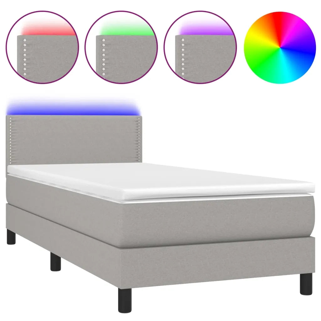 Letto a Molle Materasso e LED Grigio Chiaro 100x200 cm Tessuto 3133053