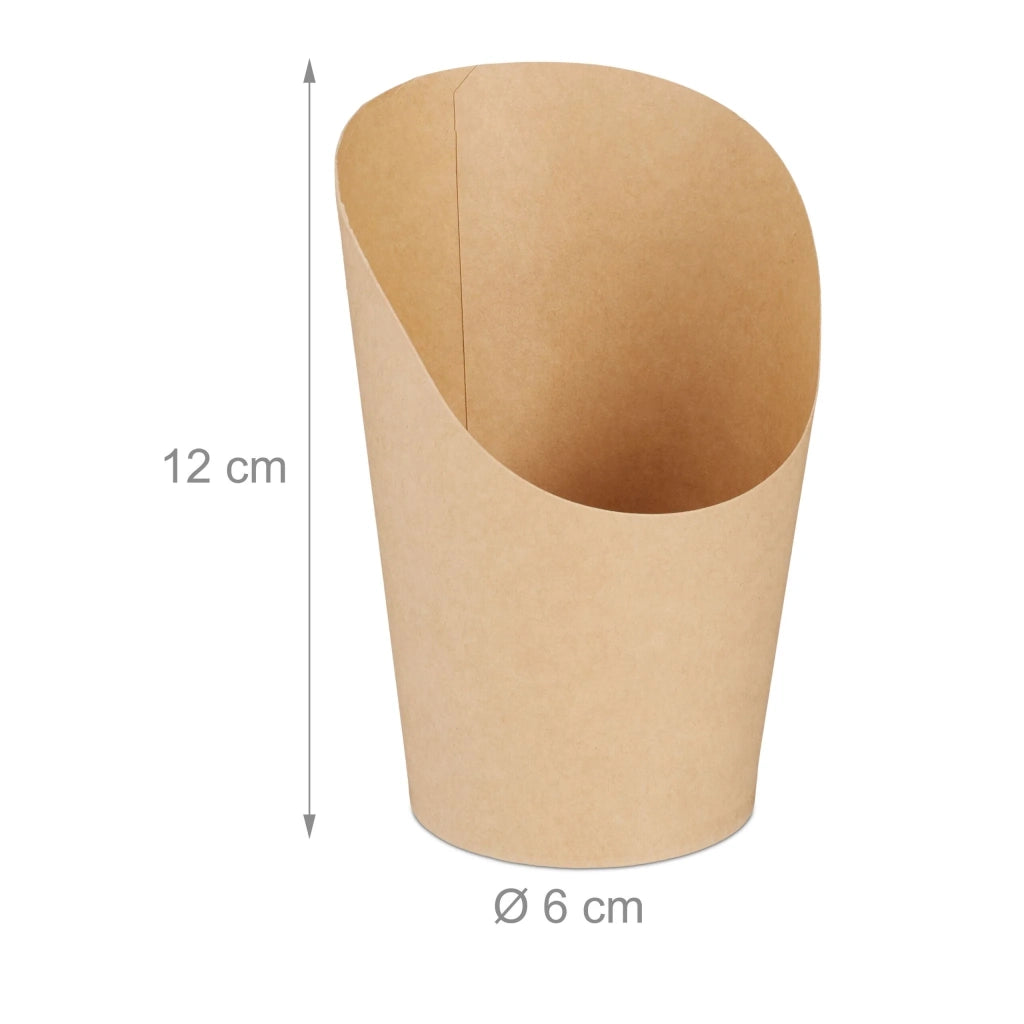 Set da 100 bicchieri porta patatine fritte multiuso per snack e dessert 12 x 6 cm in carta kraft marrone 13_0014750