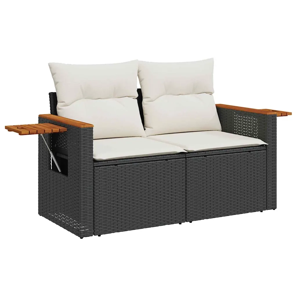 Set Divano da Giardino 13 pcs Nero e Crema polyrattan