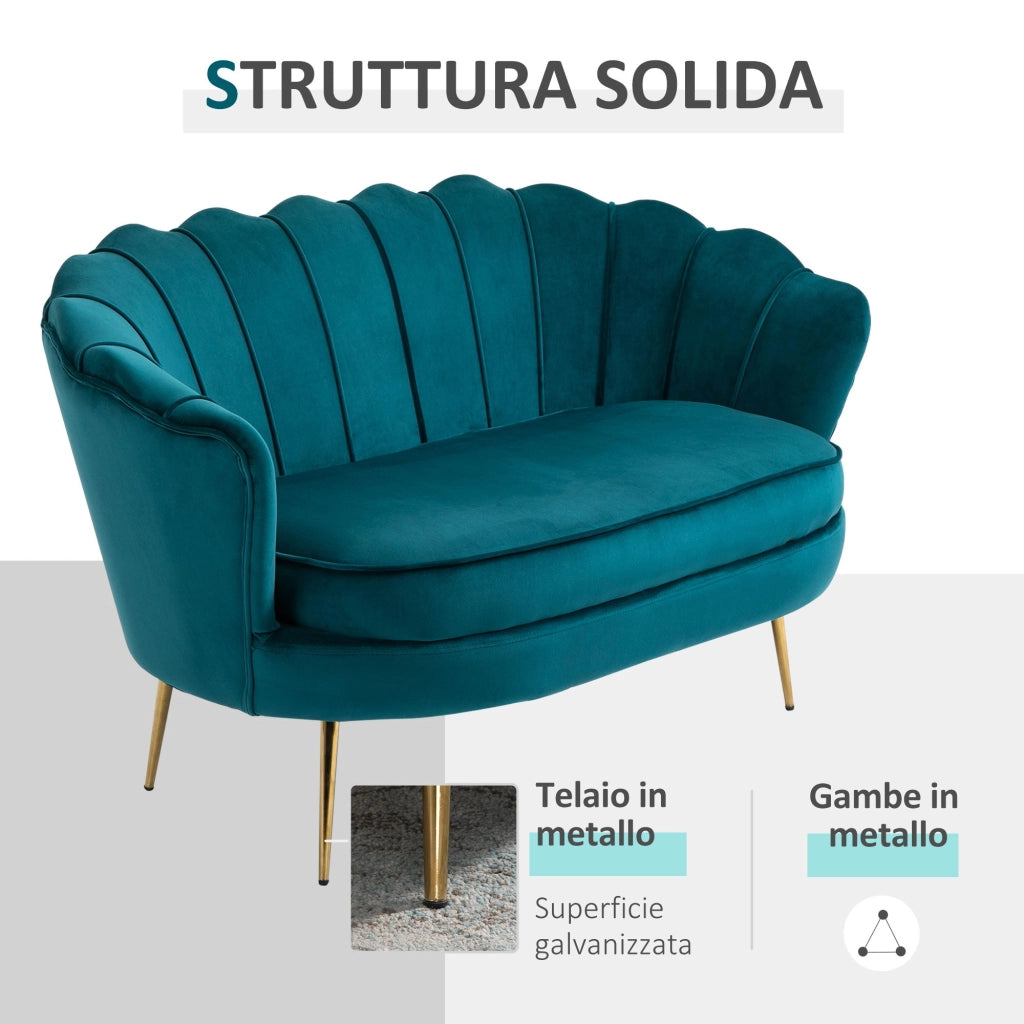 Divano 2 Posti 130x77x77 cm in Velluto Verde