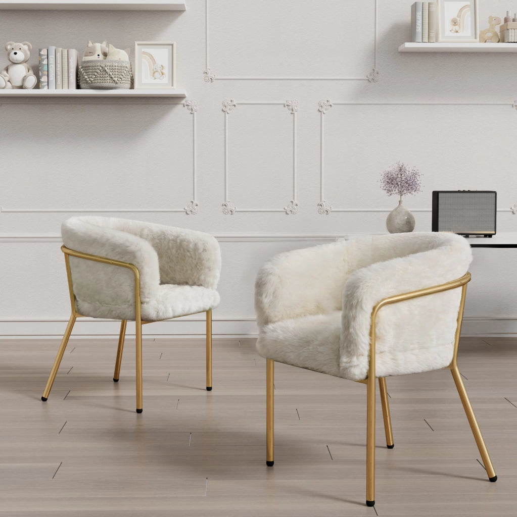 SEDIA Relax Set da 2 pezzi Bianca in pelliccia sintetica con gambe in metallo