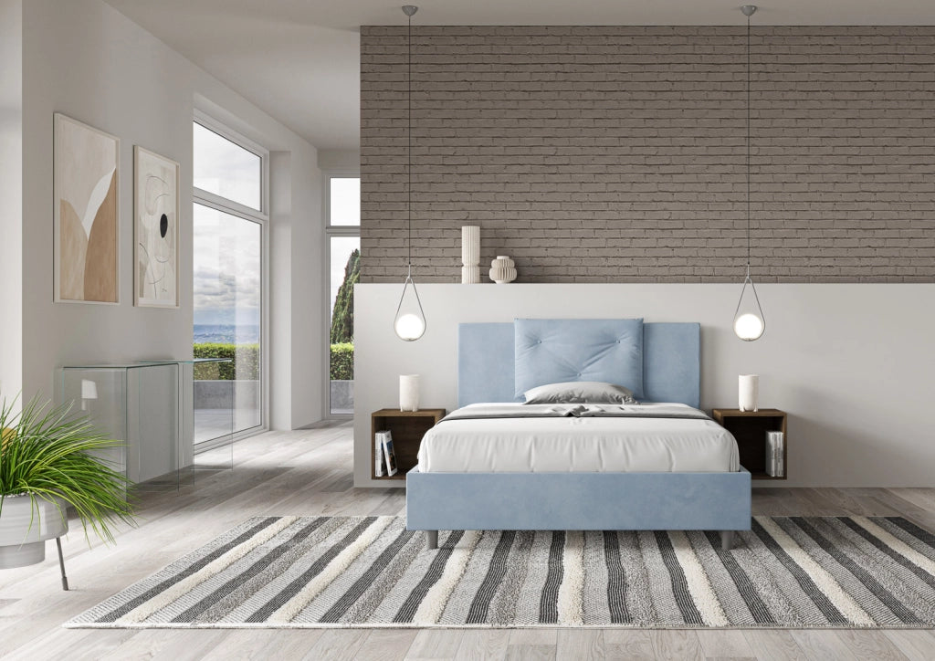 BS COM Letto una piazza e mezza contenitore imbottito 130x210 microfibra azzurro