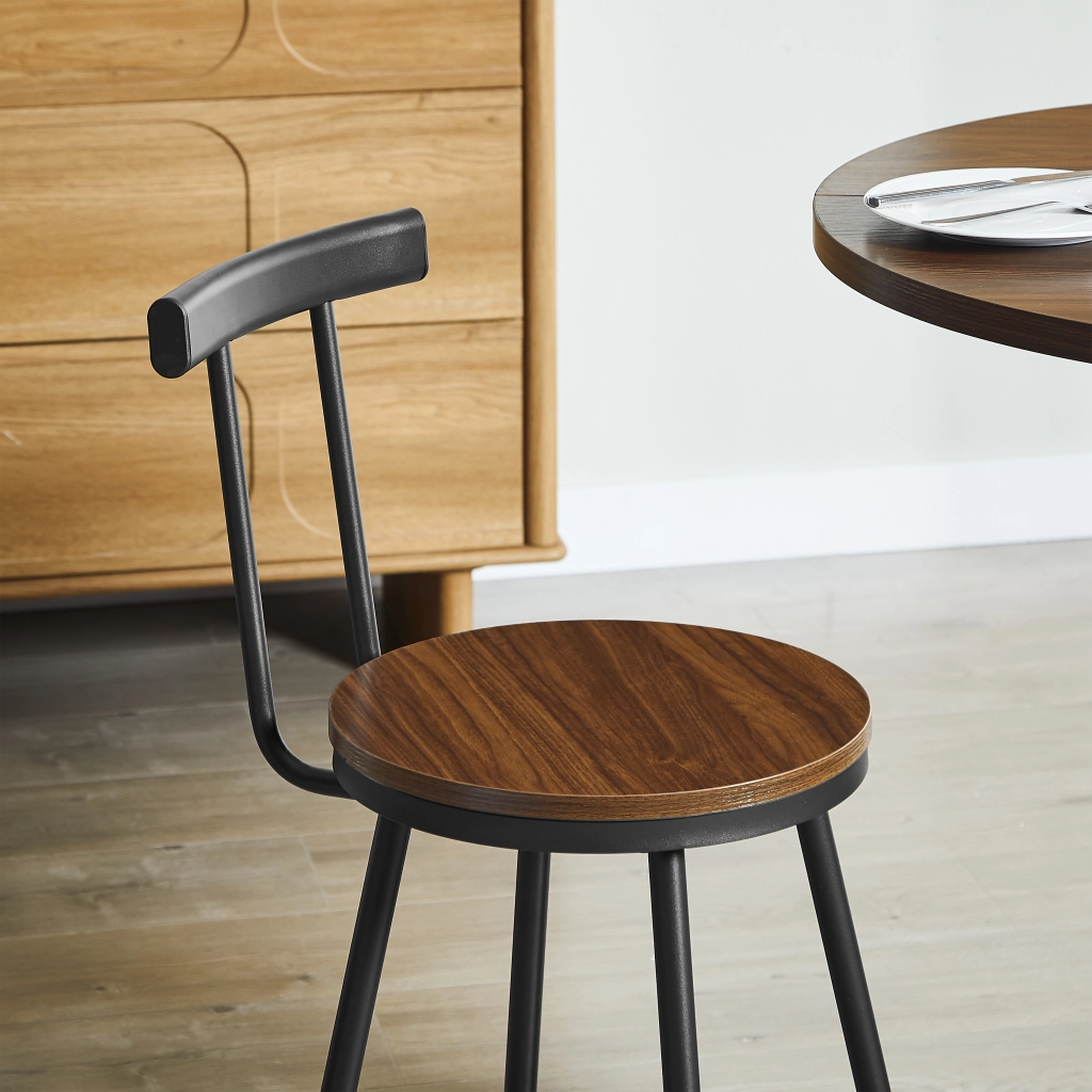 Set Tavolo Rotondo e 2 Sgabelli ¨C MINIMAL ¨C Noce, Legno e Metallo, 80 cm