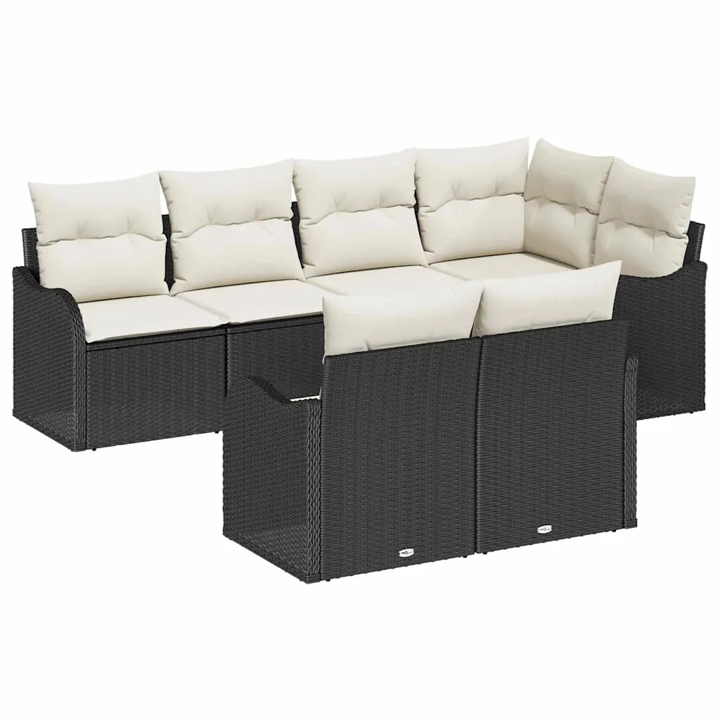 Set Divano da Giardino con cuscino 7 pcs Nero Poly Rattan
