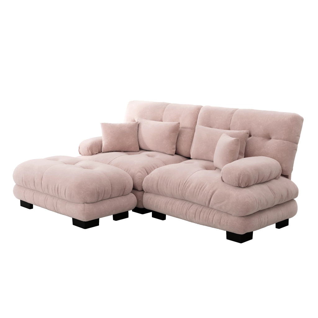 Divano Angolare in Tessuto Chenille con Ottoman e Cuscini ¨C MINIMAL ¨C Rosa