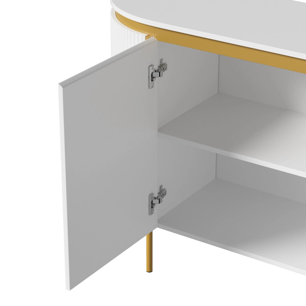 Sideboard 140x38x80 cm con 4 ante e passacavi in MDF bianco