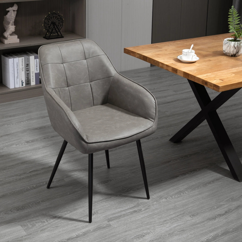 Sedia da Pranzo in Stile Industriale con Schienale, Sedia da Soggiorno Moderna in Finta Pelle e Metallo Nero, 61x58x84 cm, Grigia