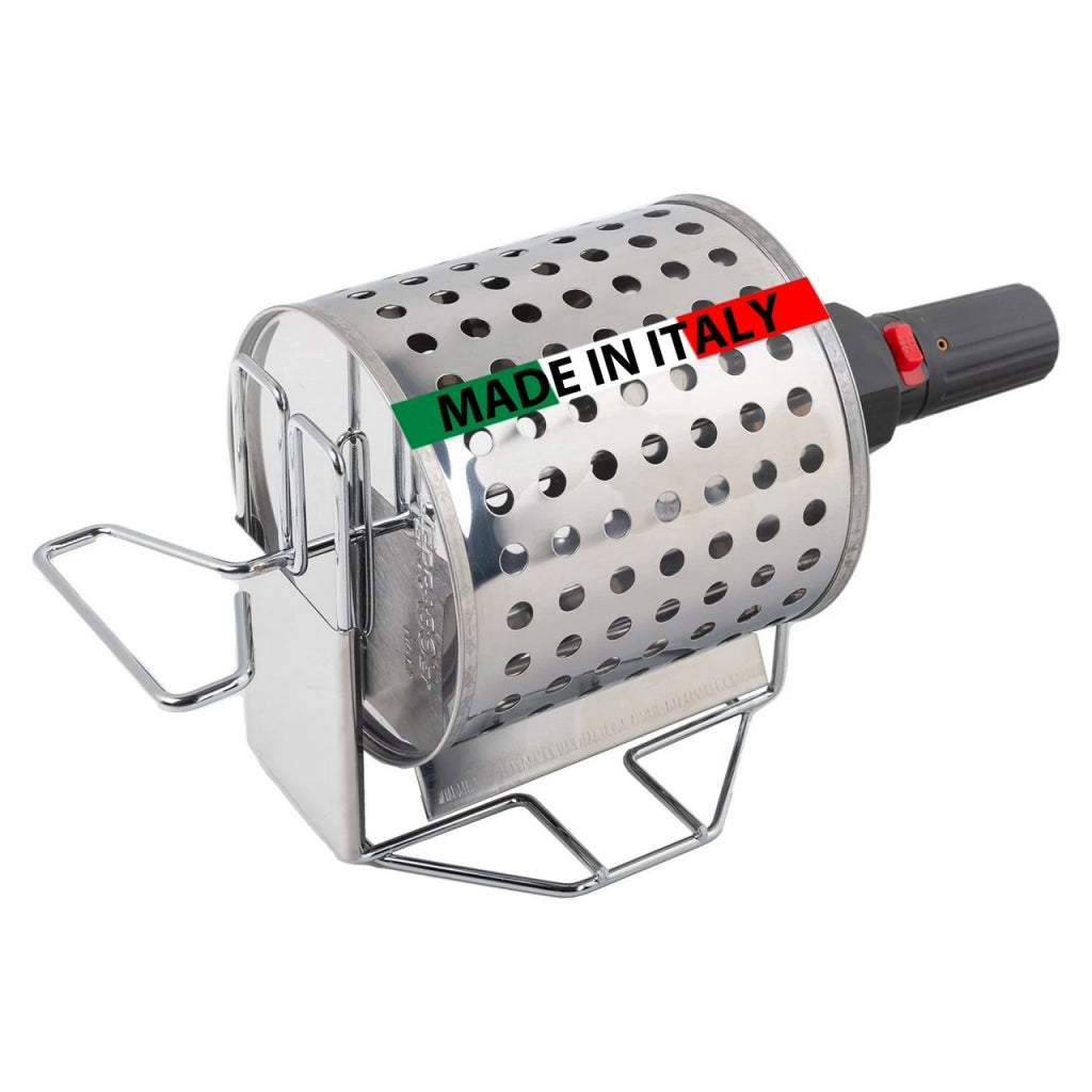 Cuoci castagne Gira Castagne girevole rotante a batteria, Cestello Inox con motore utilizzabile su Fornelli e Barbecue
