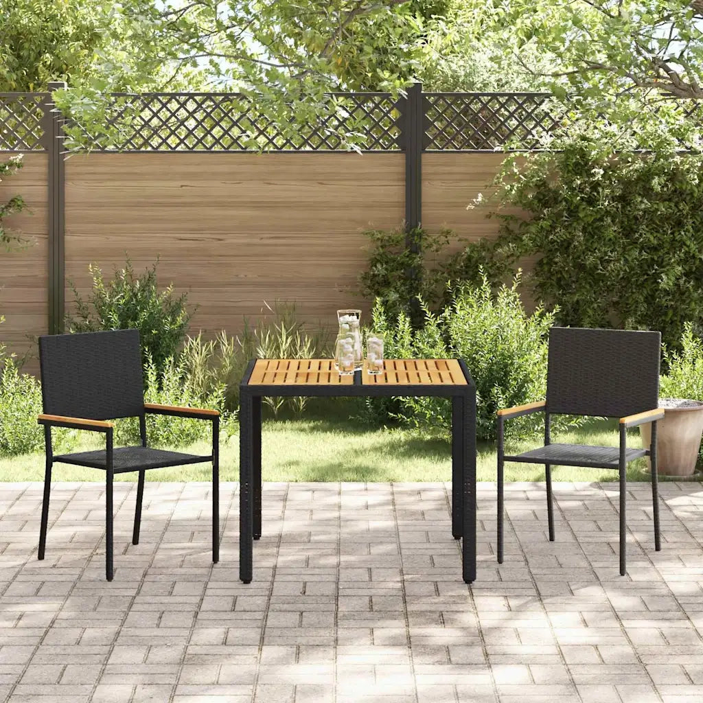 Set da Pranzo per Giardino 3 pcs Nero polyrattan