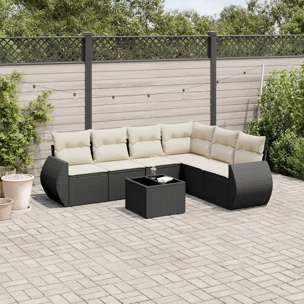 Set Divani da Giardino con Cuscini 7pz Nero Polyrattan
