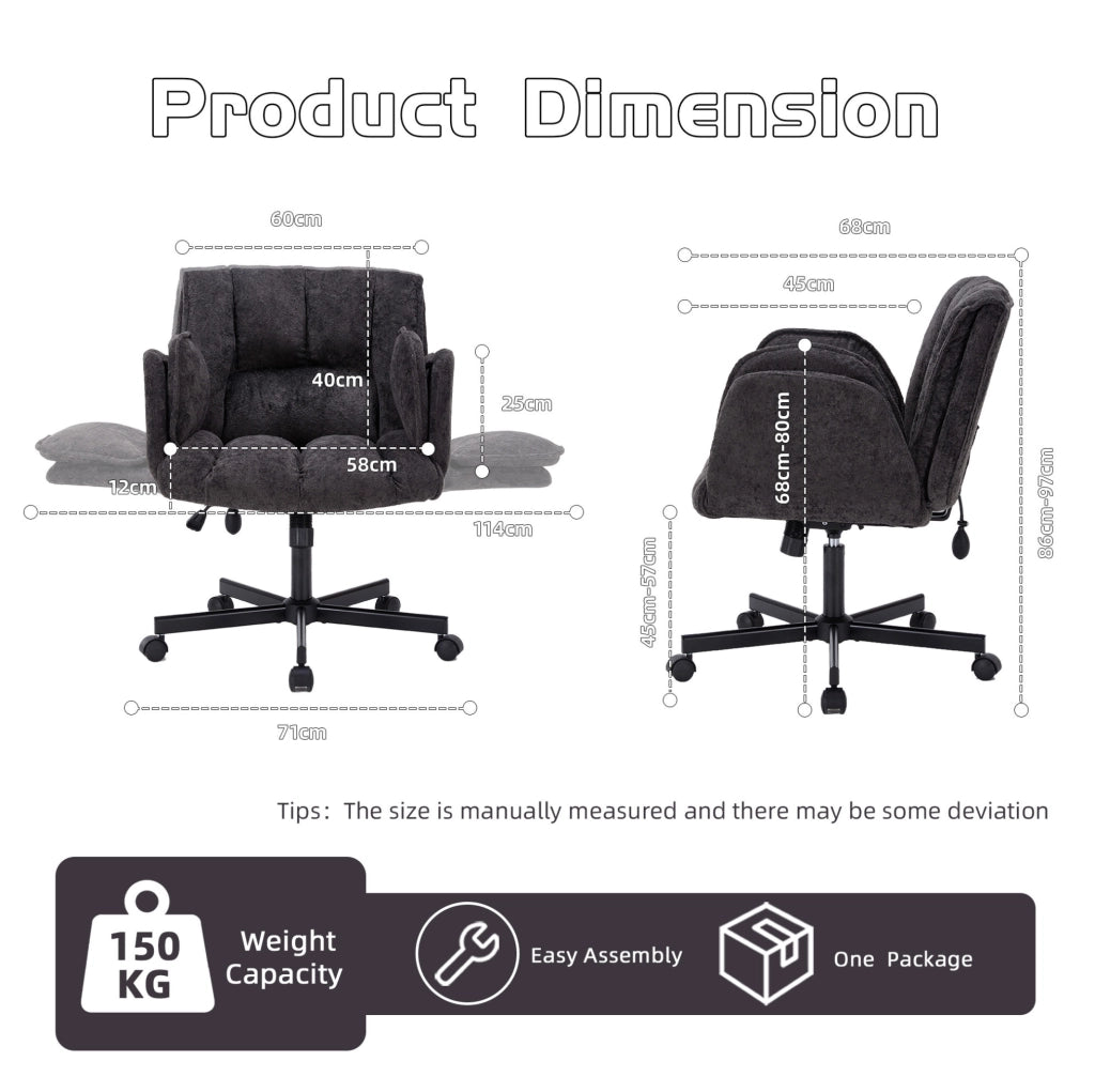 Sedia da ufficio 60x68x86 cm nera – braccioli ribaltabili, 150 kg