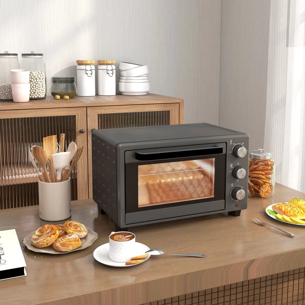 Mini Forno Elettrico 21L 1400W, Timer 60 Min, Temp 100-230°C, in Acciaio Inox Grigio, con Teglia e Griglia