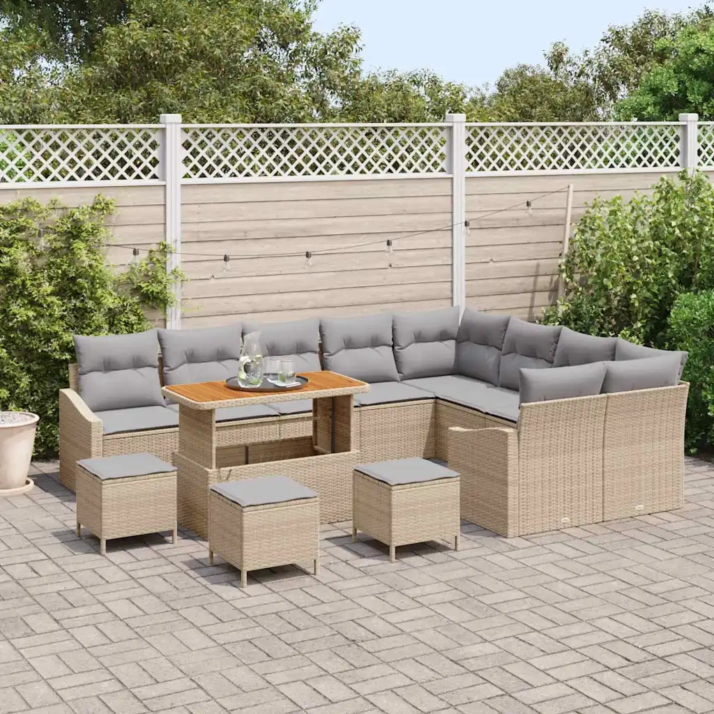 Set Divano da Giardino con cuscino 13 pcs Beige Poly Rattan