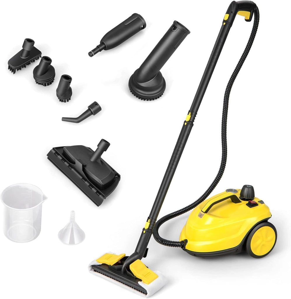 2000W Pulitore a Vapore, Macchina per Pulizia Rotante con 13 Accessori, Capacità d'Acqua di 1,8L, Macchina a Vapore Multiuso per Tappeti Finestre Vetri e Tende