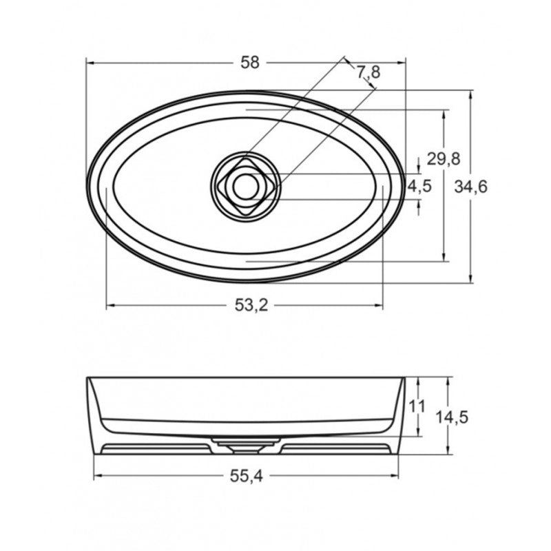 Lavabo da appoggio bianco opaco THIN OVAL RIHO 58x35 cm solid surface