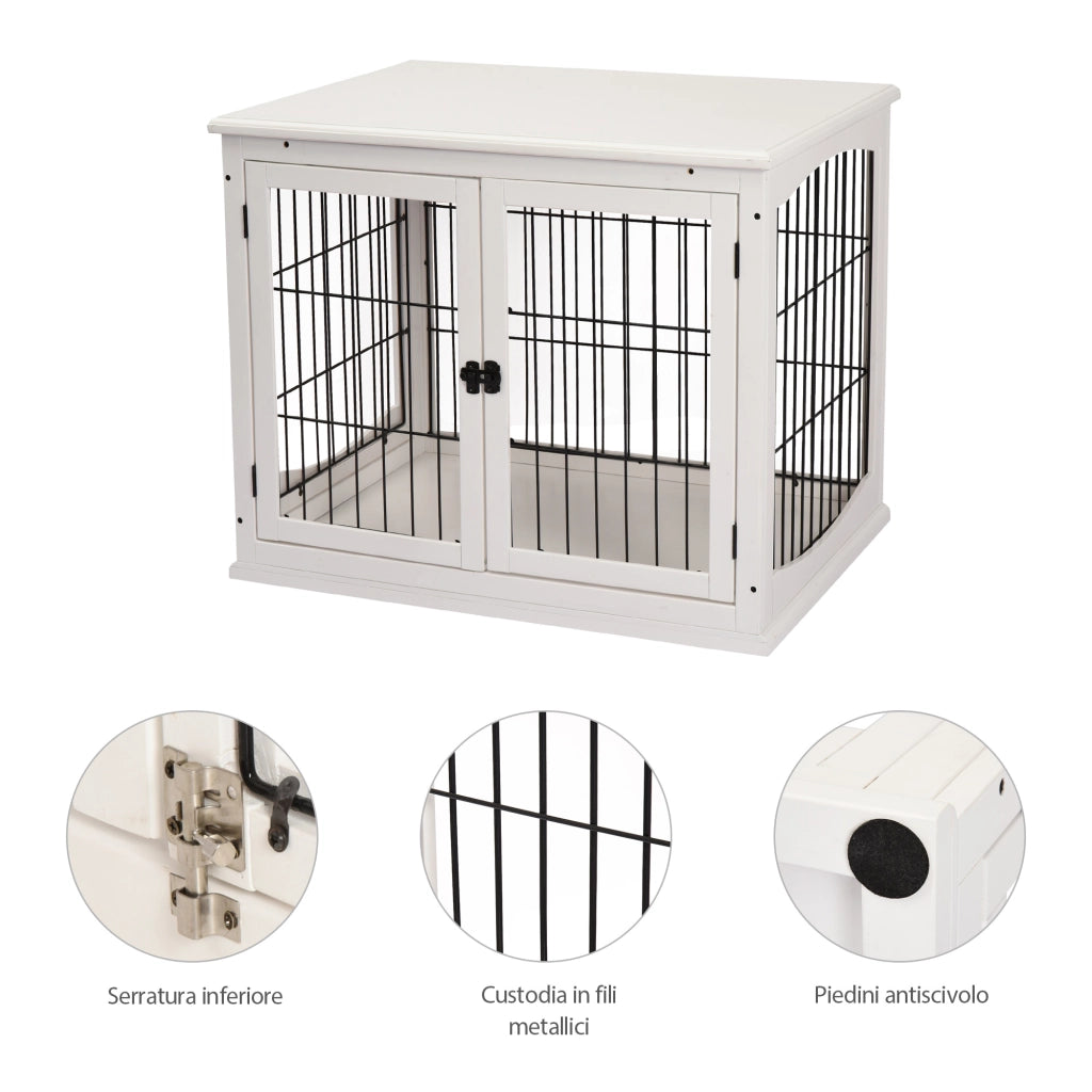 Casetta per Cani Interna in Legno e Acciaio ¨C Minimal ¨C Bianco 58.5x81x66cm