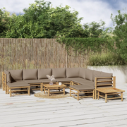 Set Salotto da Giardino 12pz con Cuscini Tortora Bambù 3155131