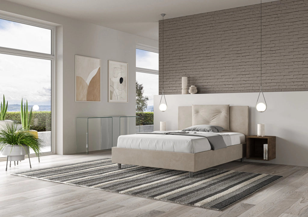 BS COM Letto una piazza e mezza contenitore imbottito 130x190 microfibra sabbia