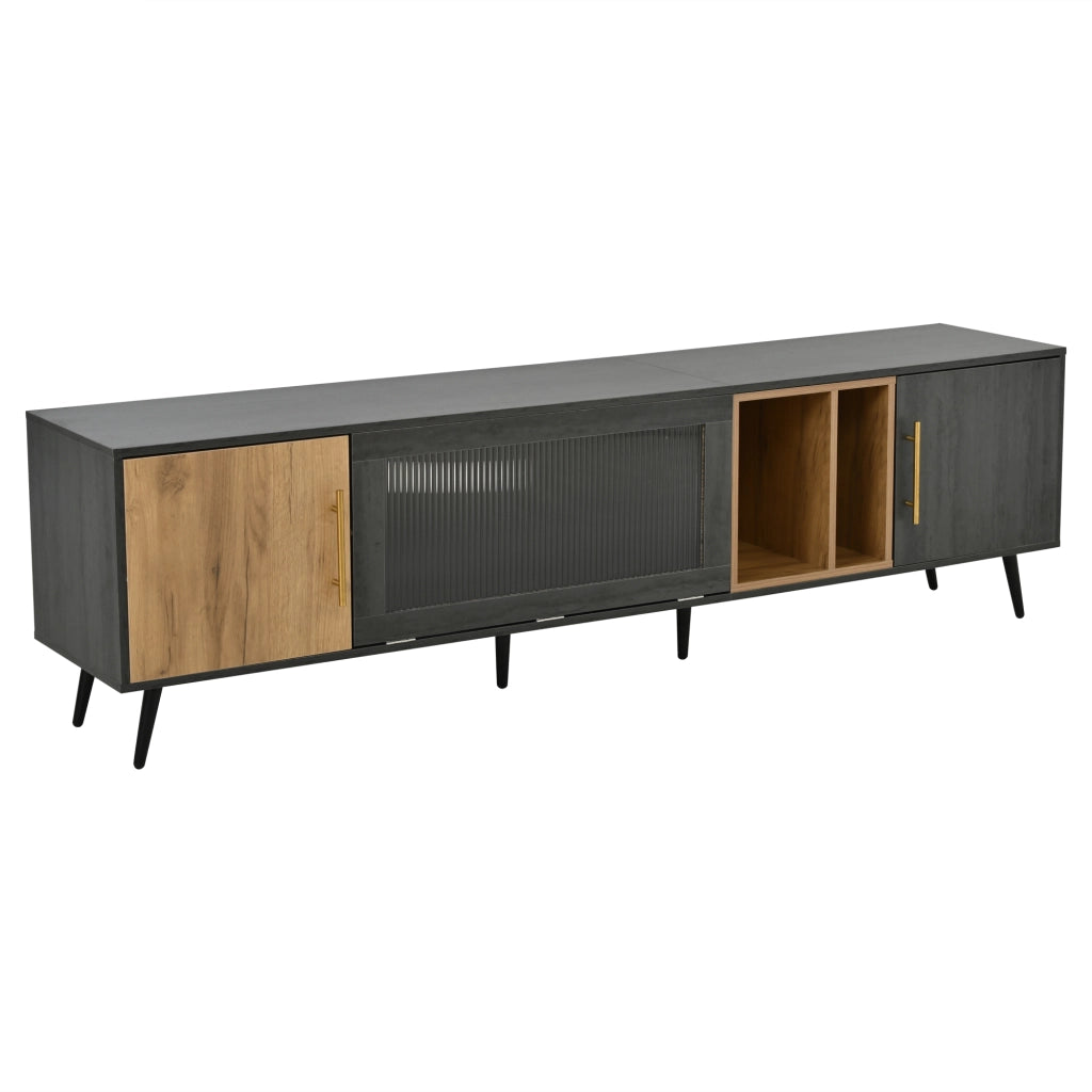 Mobile TV per TV fino a 90 pollici con vetro Changhong e vano aperto in MDF grigio marrone 200 × 40 × 55.5 cm