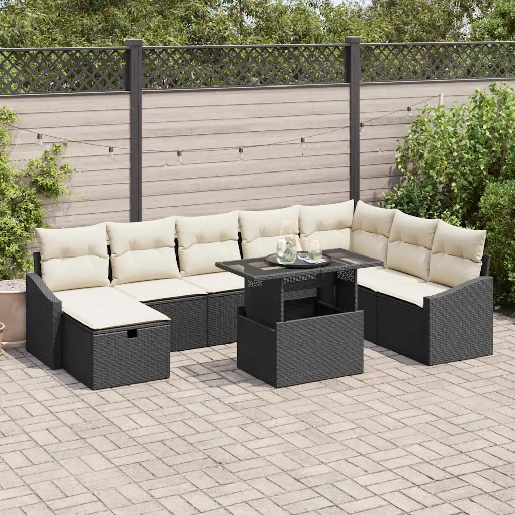 Set Divano da Giardino 9 pcs Nero polyrattan 3361186