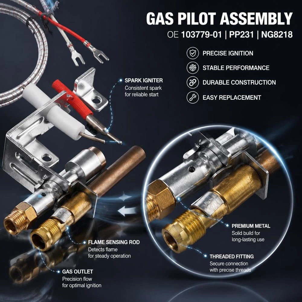 Natural Gas Pilot Burner Assembly, OE 103779-01, PP231, NG8218 Chimney Natural Gas Igniter Replacement, Compatible With Models CIVF-25, CIVF-25CF, VFH-33M, VFH-33R, VFH-33T, VFHS-20R, VFSR-16, VFSR-18