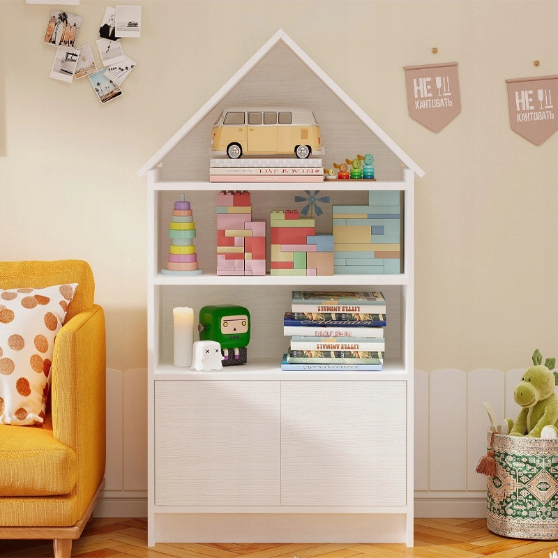 Scaffale a forma di casetta per bambini, ideale per bambole e libri,